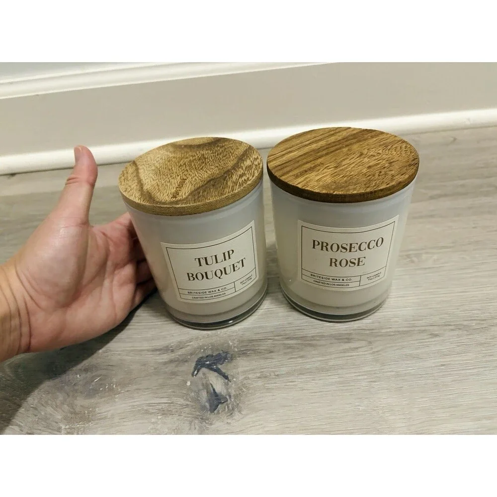 Set of 2 Briteside Wax Co Soy Candles Tulip Bouquet & Prosecco Rose 11oz